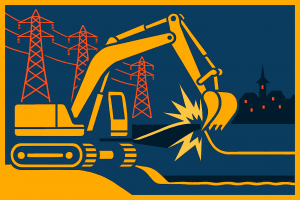 Grafik Bagger beschädigt Stromleitung